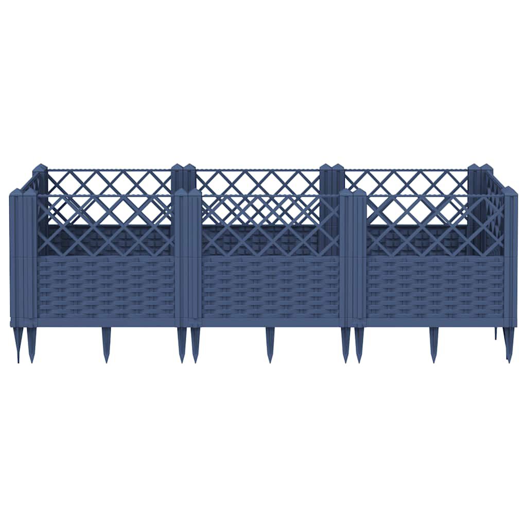 vidaXL Ζαρντινιέρα με Πασσάλους Μπλε Γκρι 123,5x43,5x43,5εκ. Πολυπροπυλένιο