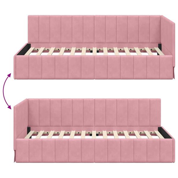 vidaXL Κρεβάτι Γωνίας με κεφαλάρι Ροζ 90 x 190 cm Βελούδο