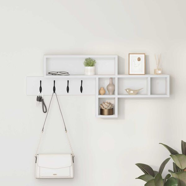vidaXL Τοίχου Κρεμάστρα Λευκό 100 x 12 x 43.5 εκ Επεξεργασμένο ξύλο