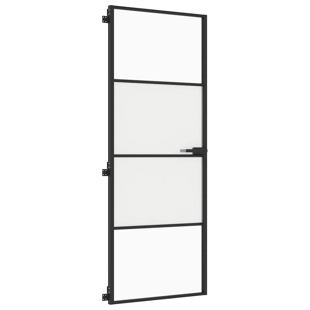 vidaXL Εσωτερική Πόρτα Μαύρη 76x201,5 εκ. Ψημένο Γυαλί και Αλουμίνιο