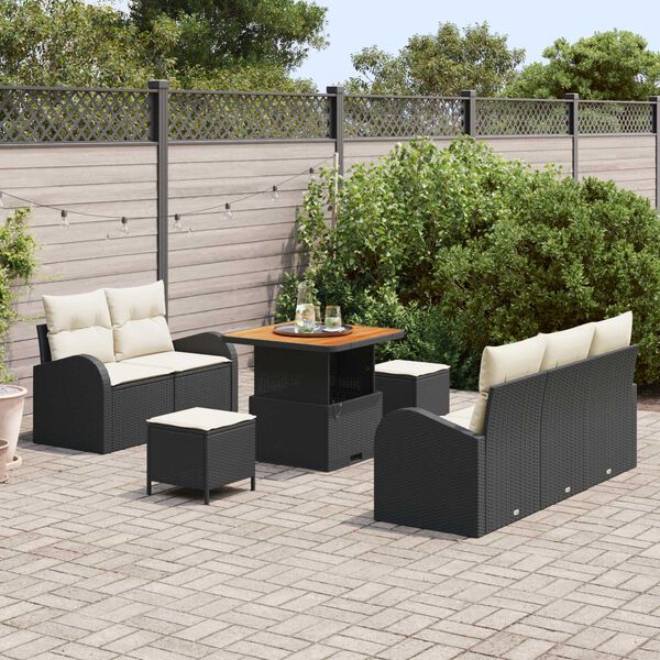 vidaXL Σετ Καναπέ Κήπου 8 pcs Μαύρο συνθετικό ρατάν