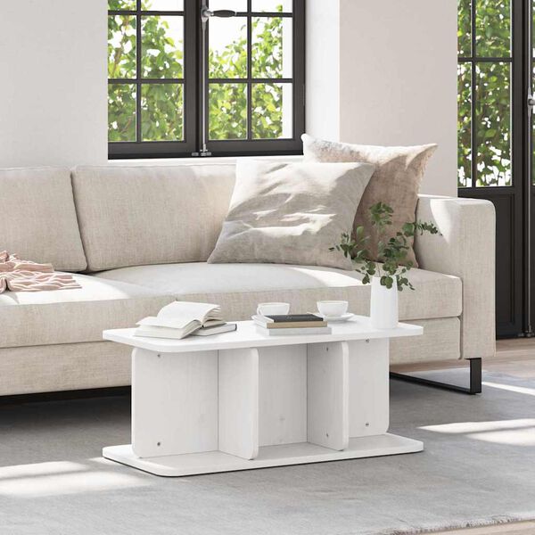 vidaXL Τραπεζάκι σαλονιού Λευκό 80 x 39.5 x 33.5 εκ Μασίφ ξύλο πεύκου