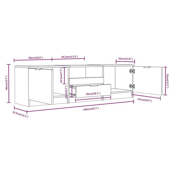 vidaXL Έπιπλο Τηλεόρασης Μαύρο 140x35x40 εκ. από Επεξεργασμένο Ξύλο