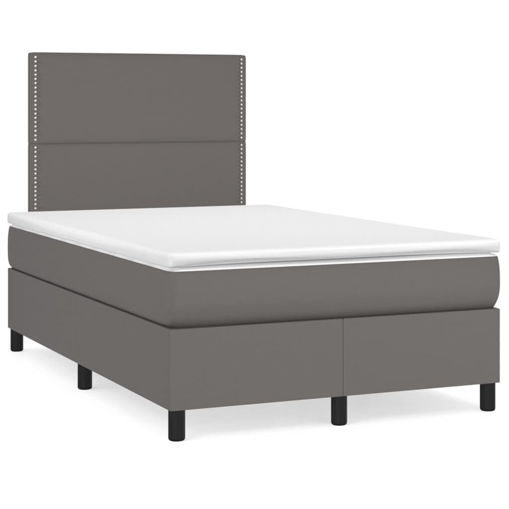 vidaXL Κρεβάτι Boxspring με Στρώμα & LED Γκρι 120x190 εκ. Συνθ. Δέρμα