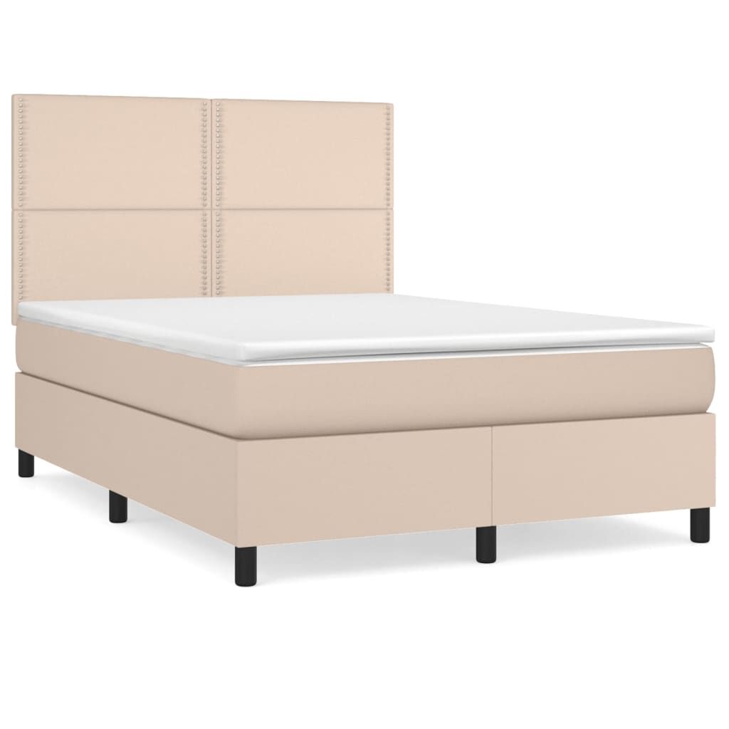 vidaXL Κρεβάτι Boxspring με Στρώμα Καπουτσίνο 140x190εκ.από Συνθ.Δέρμα