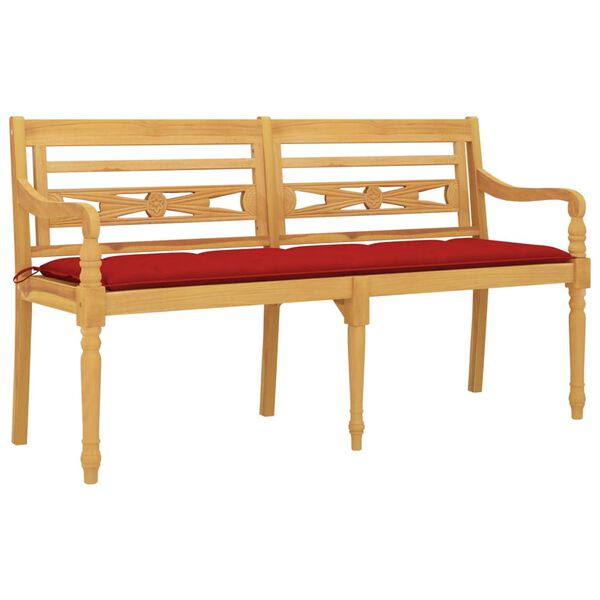 vidaXL Παγκάκι Batavia 150 εκ. από Μασίφ Ξύλο Teak με Κόκκινο Μαξιλάρι