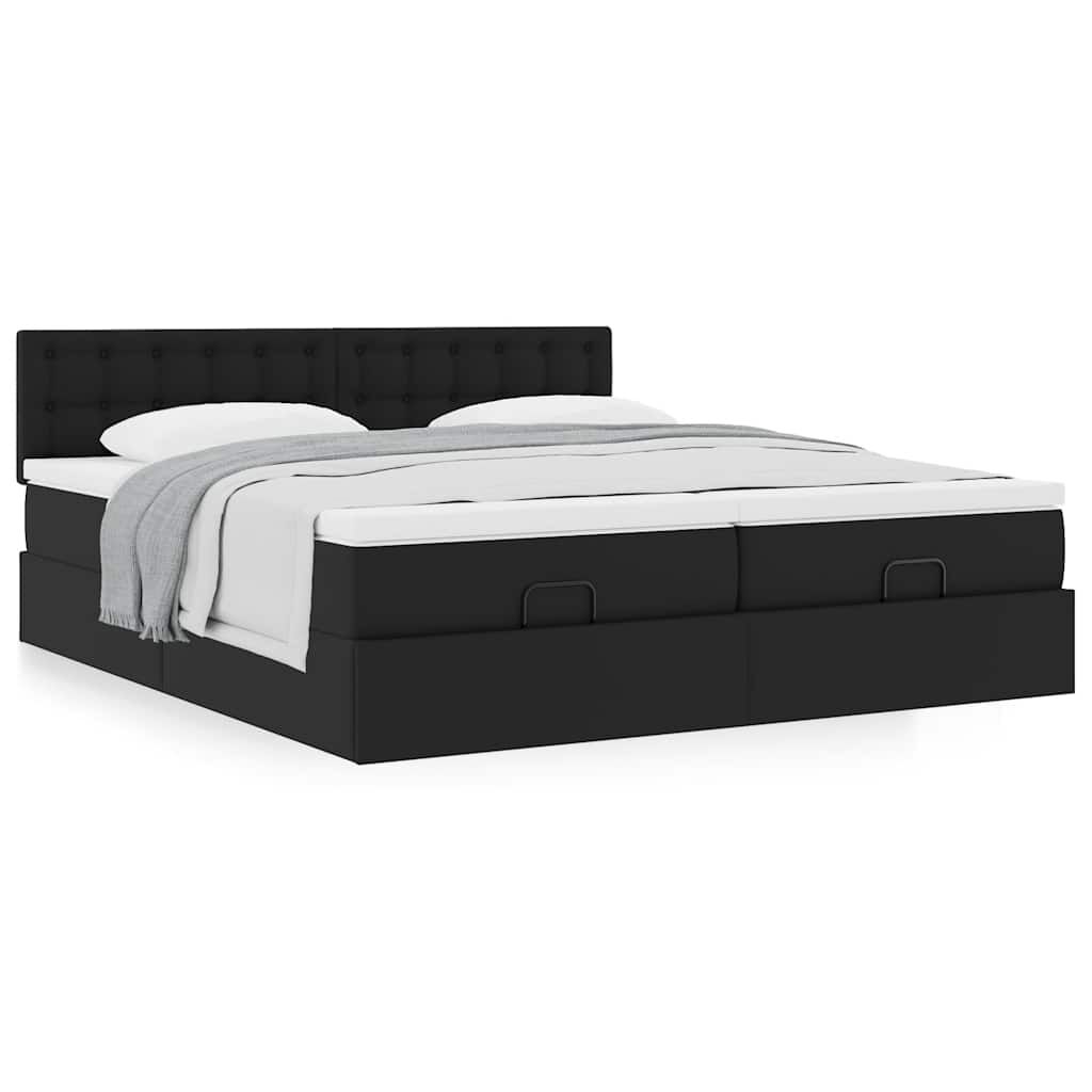 vidaXL Οθωμανικό κρεβάτι με στρώματα Μαύρο 200x200cm Faux Leather