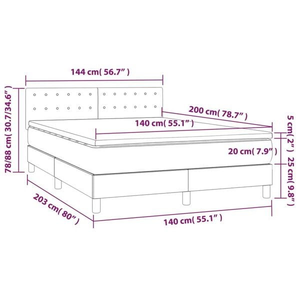vidaXL Κρεβάτι Boxspring με Στρώμα Κρεμ 140x200 εκ. Υφασμάτινο