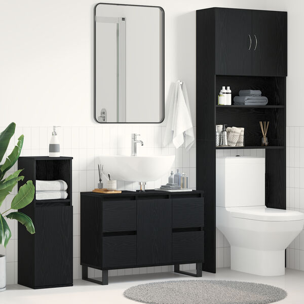 vidaXL Ντουλάπι Μπάνιου Μαύρη δρυς 80 x 33 x 60 εκ Επεξεργασμένο ξύλο