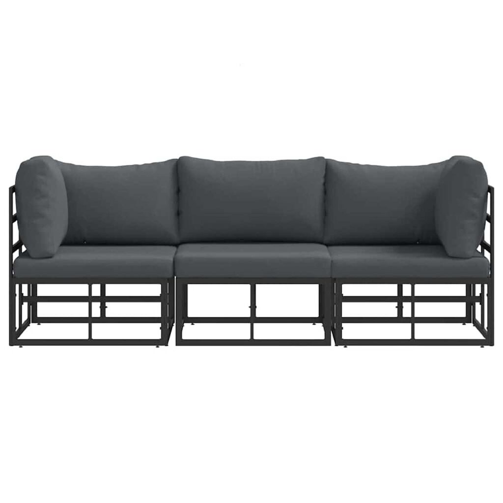 vidaXL Εξωτερικά Έπιπλα με μαξιλάρι με μαξιλάρι 3 pcs Μαύρο Αλουμίνιο
