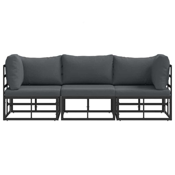 vidaXL Εξωτερικά Έπιπλα με μαξιλάρι με μαξιλάρι 3 pcs Μαύρο Αλουμίνιο