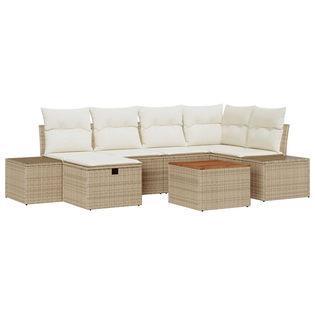 vidaXL Σετ Καναπέ Κήπου με μαξιλάρι 7 pcs Μπεζ Πολυ ράταν