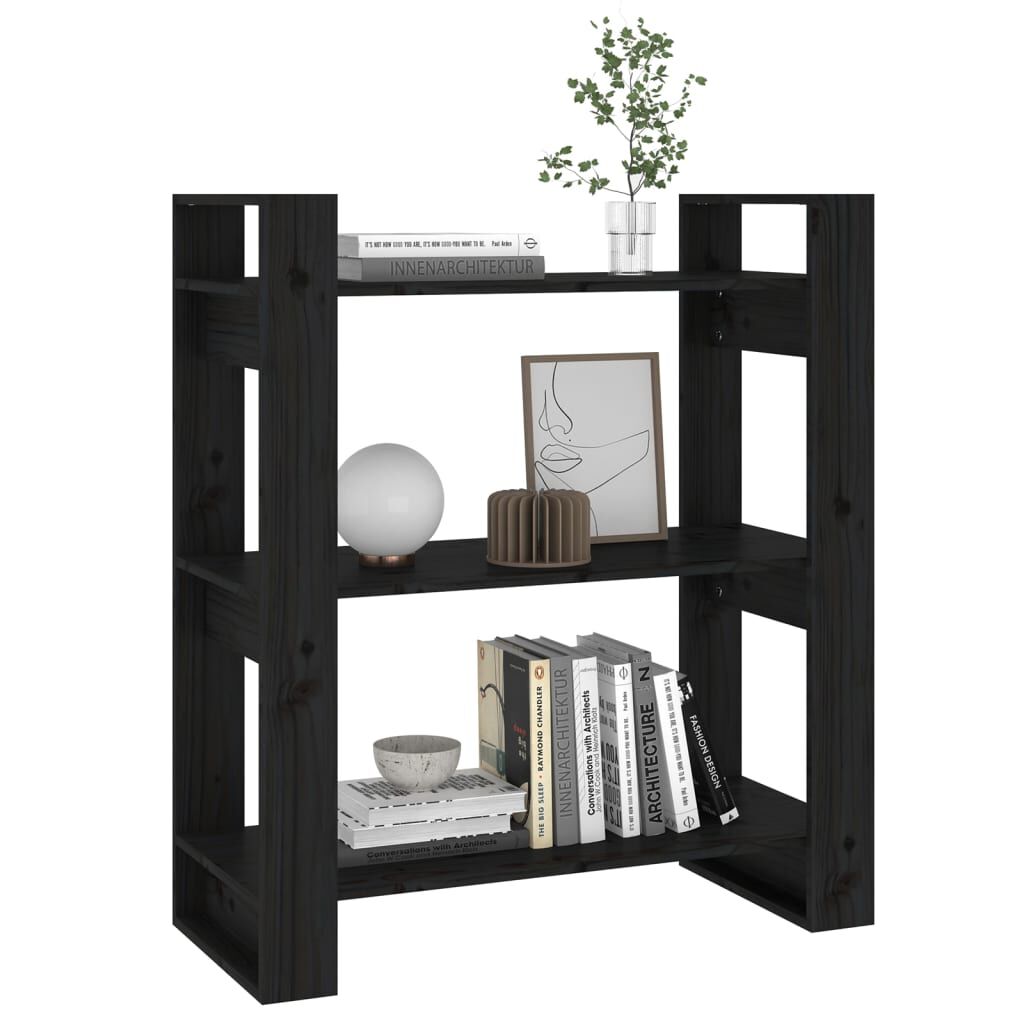 vidaXL Βιβλιοθήκη/Διαχωριστικό Χώρου Μαύρο 80x35x91 εκ. Μασίφ Πεύκο
