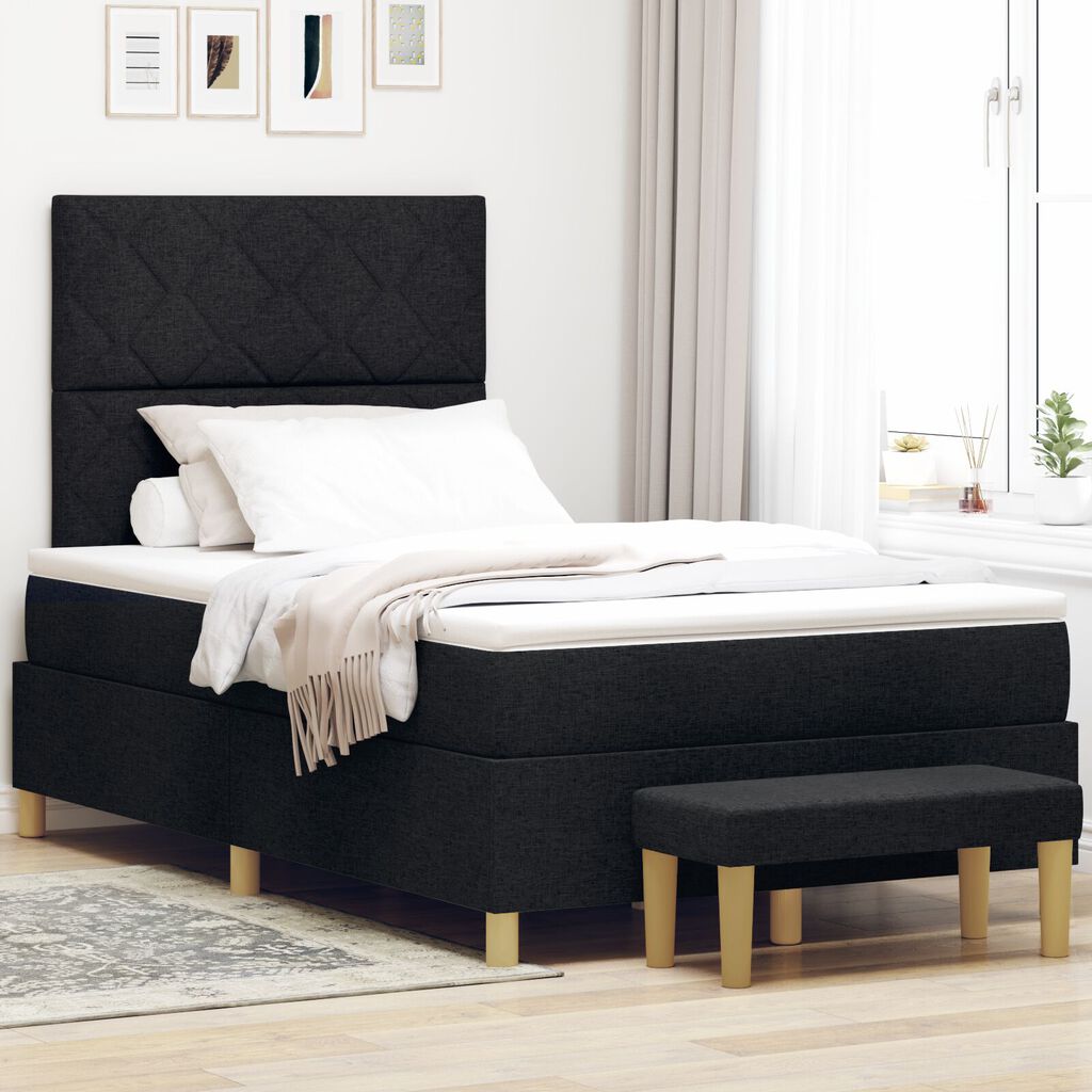 vidaXL Κρεβάτι Box Spring με Στρώμα & Πάγκο Μαύρο 120x190 εκ Ύφασμα