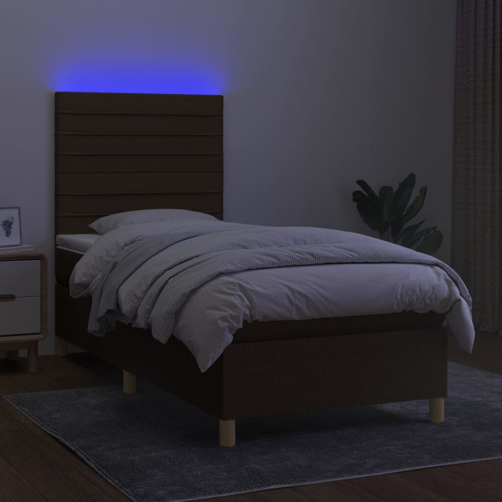 vidaXL Κρεβάτι Boxspring με Στρώμα & LED Σκ.Καφέ 80x200 εκ. Υφασμάτινο