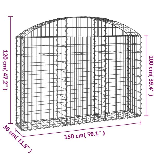 vidaXL Συρματοκιβώτιο Τοξωτό 150x30x100/120εκ. από Γαλβανισμένο Χάλυβα