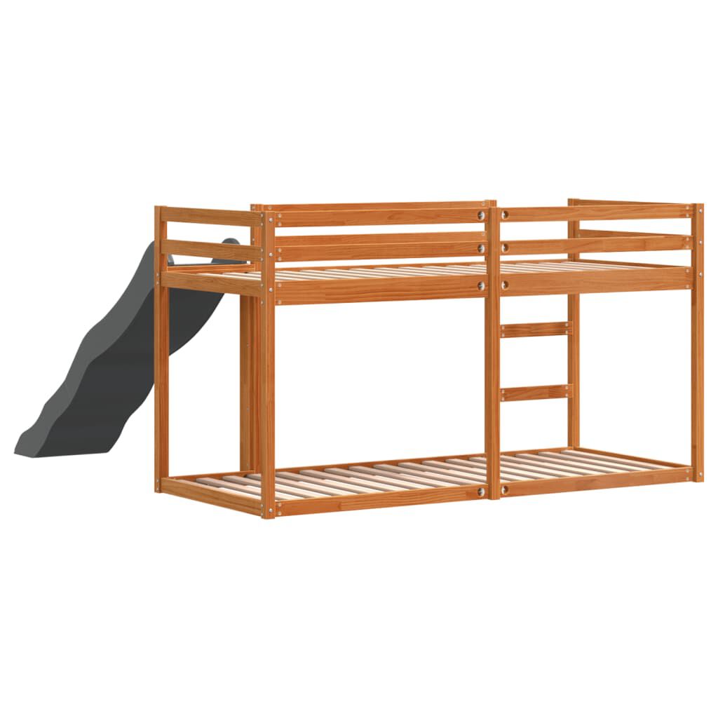 vidaXL Κουκέτα με Τσουλήθρα/Σκάλα Καφέ 75x190εκ. από Μασίφ Ξύλο Πεύκου