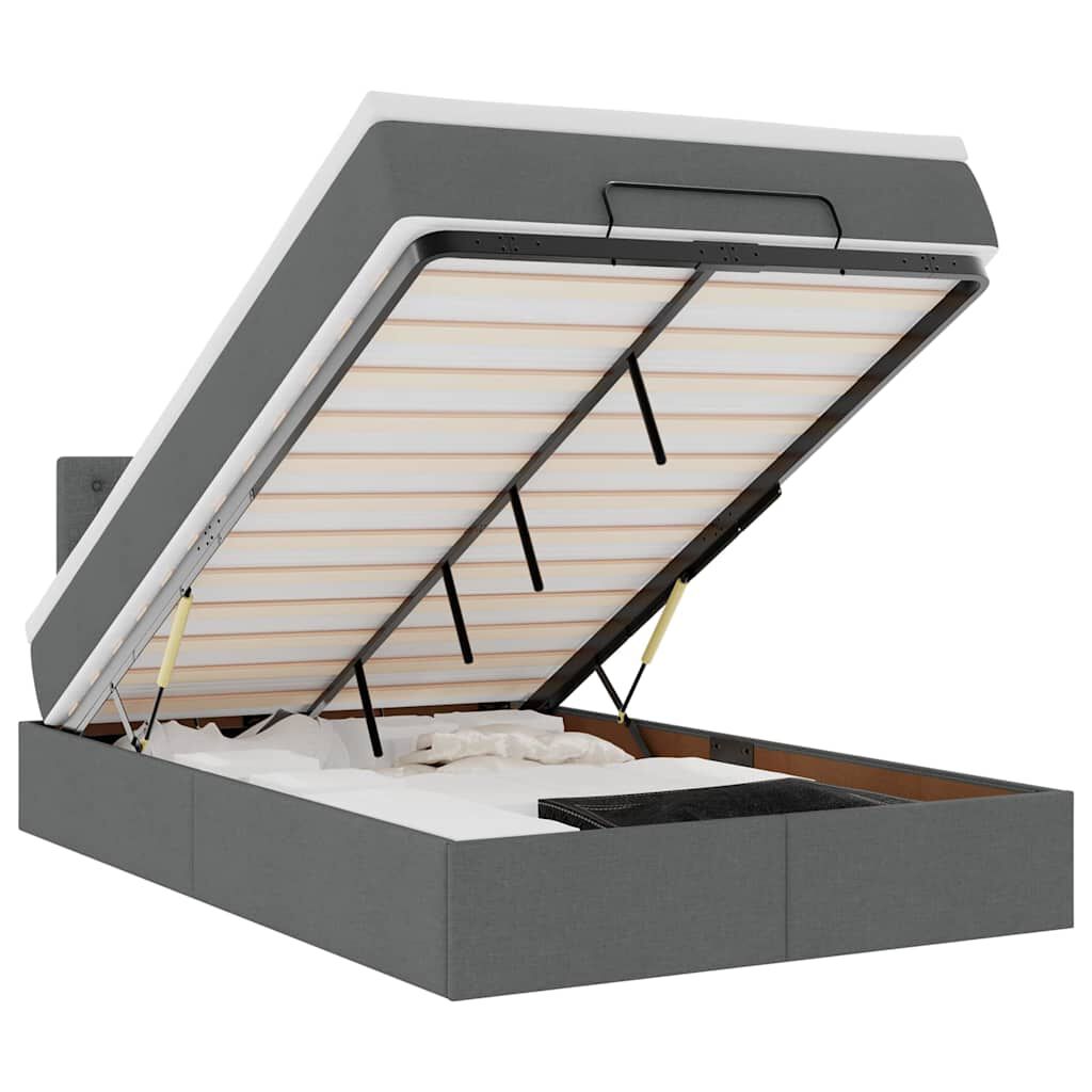 vidaXL Οθωμανικό κρεβάτι με στρώμα & LEDs Σκούρο γκρι 120x190cm Ύφασμα
