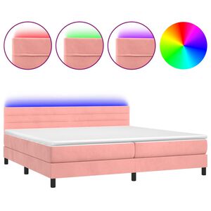 vidaXL Κρεβάτι Boxspring με Στρώμα & LED Ροζ 200x200 εκ. Βελούδινο