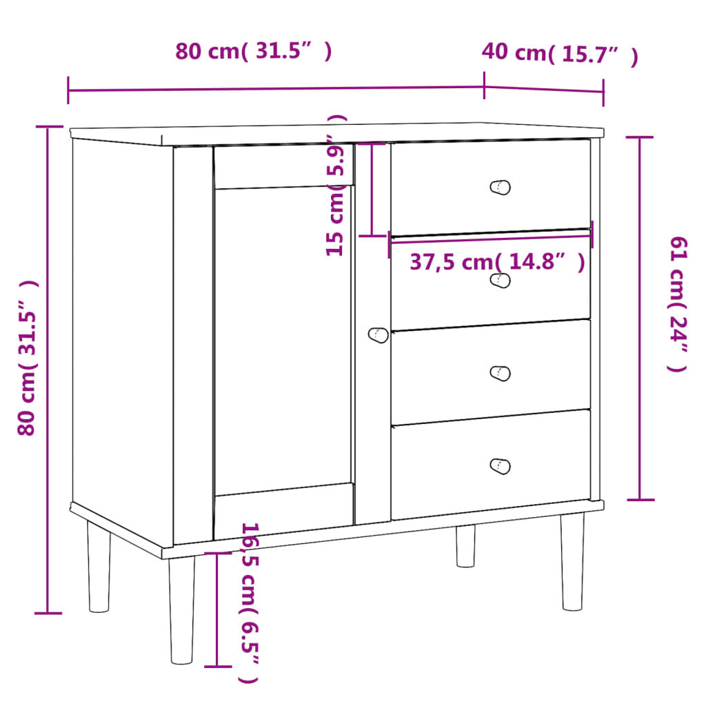 vidaXL Ντουλάπι SENJA Λευκό / Όψη Ρατάν 80x40x80 εκ. Μασίφ Ξύλο Πεύκου