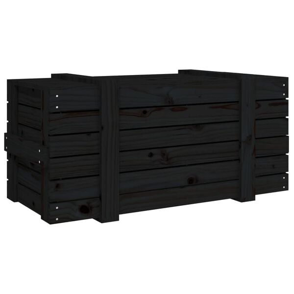vidaXL Κουτί Αποθήκευσης Μαύρα 91x40,5x42 εκ. Μασίφ Ξύλο Πεύκου
