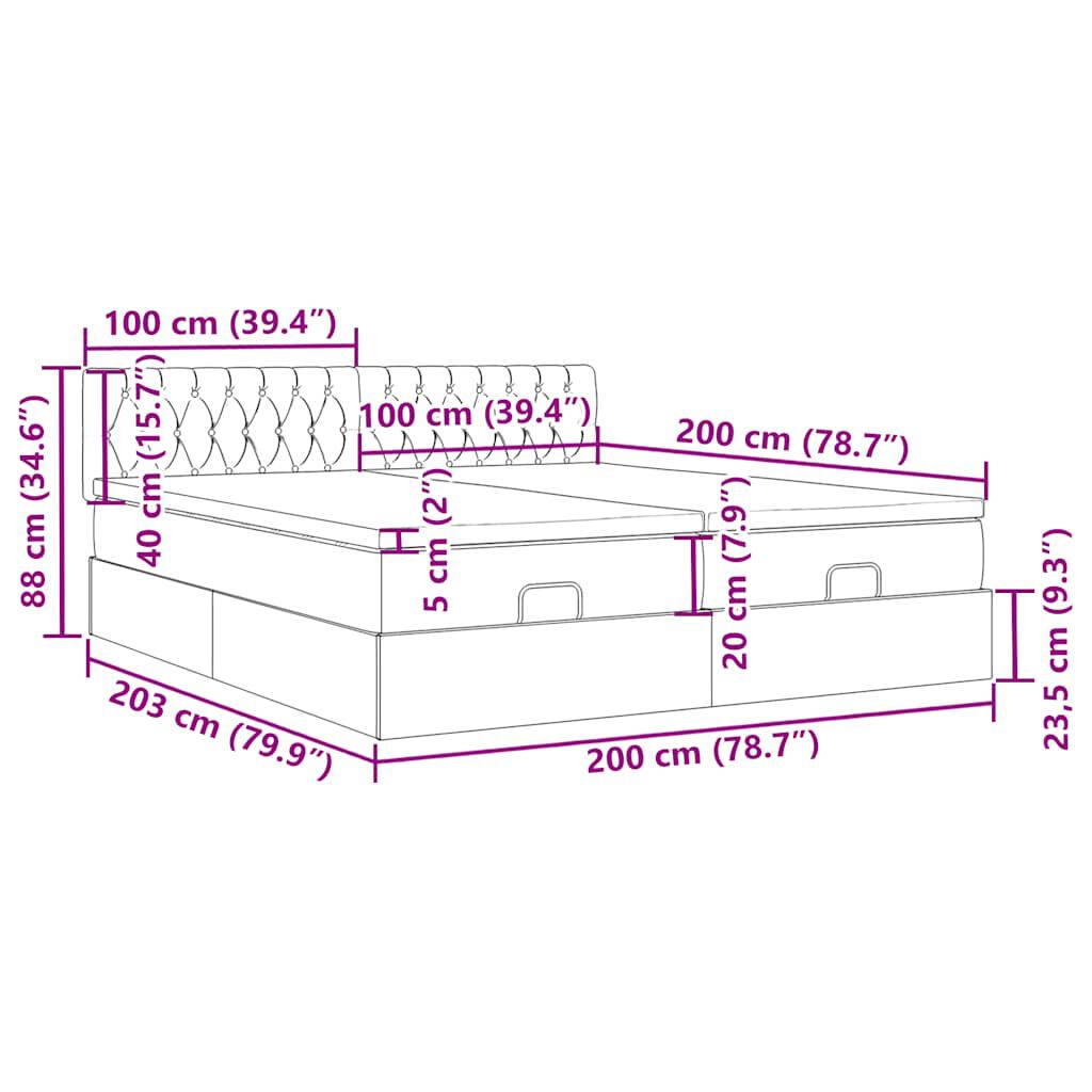 vidaXL Οθωμανικό κρεβάτι με στρώματα & LEDs Σκούρο πράσινο Βελούδο