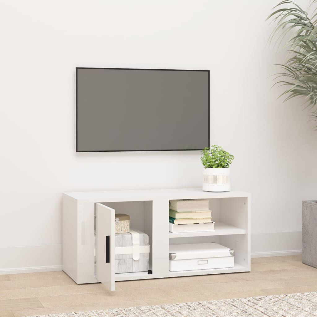 vidaXL Έπιπλο Τηλεόρασης Γυαλ. Λευκό 80x31,5x36 εκ.Επεξεργασμένο Ξύλο