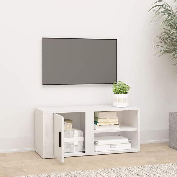 vidaXL Έπιπλο Τηλεόρασης Γυαλ. Λευκό 80x31,5x36 εκ.Επεξεργασμένο Ξύλο