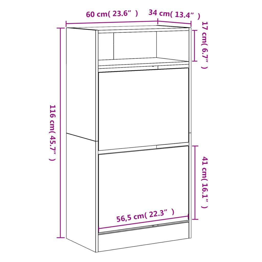 vidaXL Παπουτσοθήκη Μαύρη 60x34x116 εκ. από Επεξεργασμένο Ξύλο