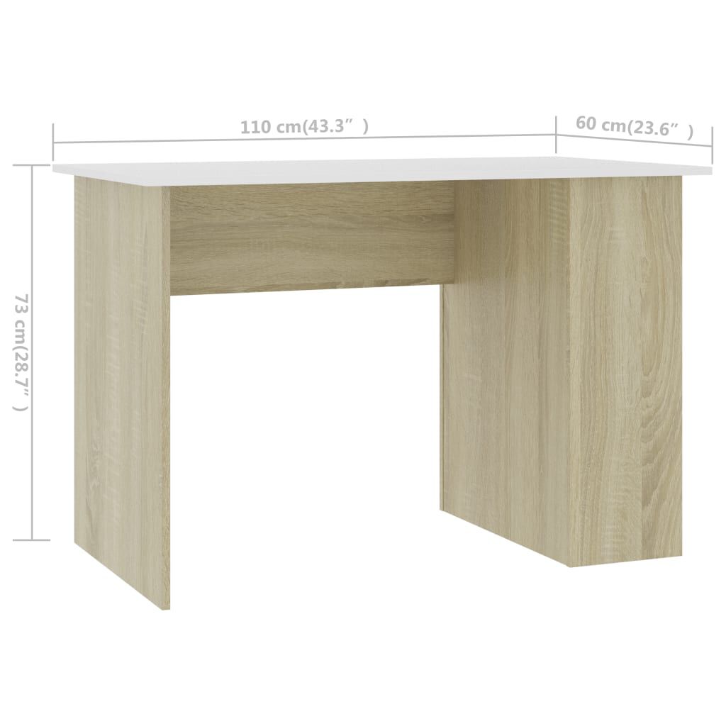 vidaXL Γραφείο Λευκό / Sonoma Δρυς 110 x 60 x 73 εκ. από Μοριοσανίδα