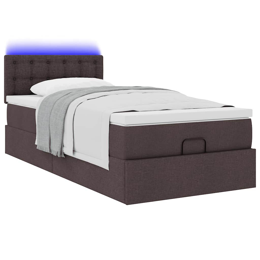 vidaXL Οθωμανικό κρεβάτι με στρώμα & LEDs Σκούρο καφέ 90x190cm ύφασμα