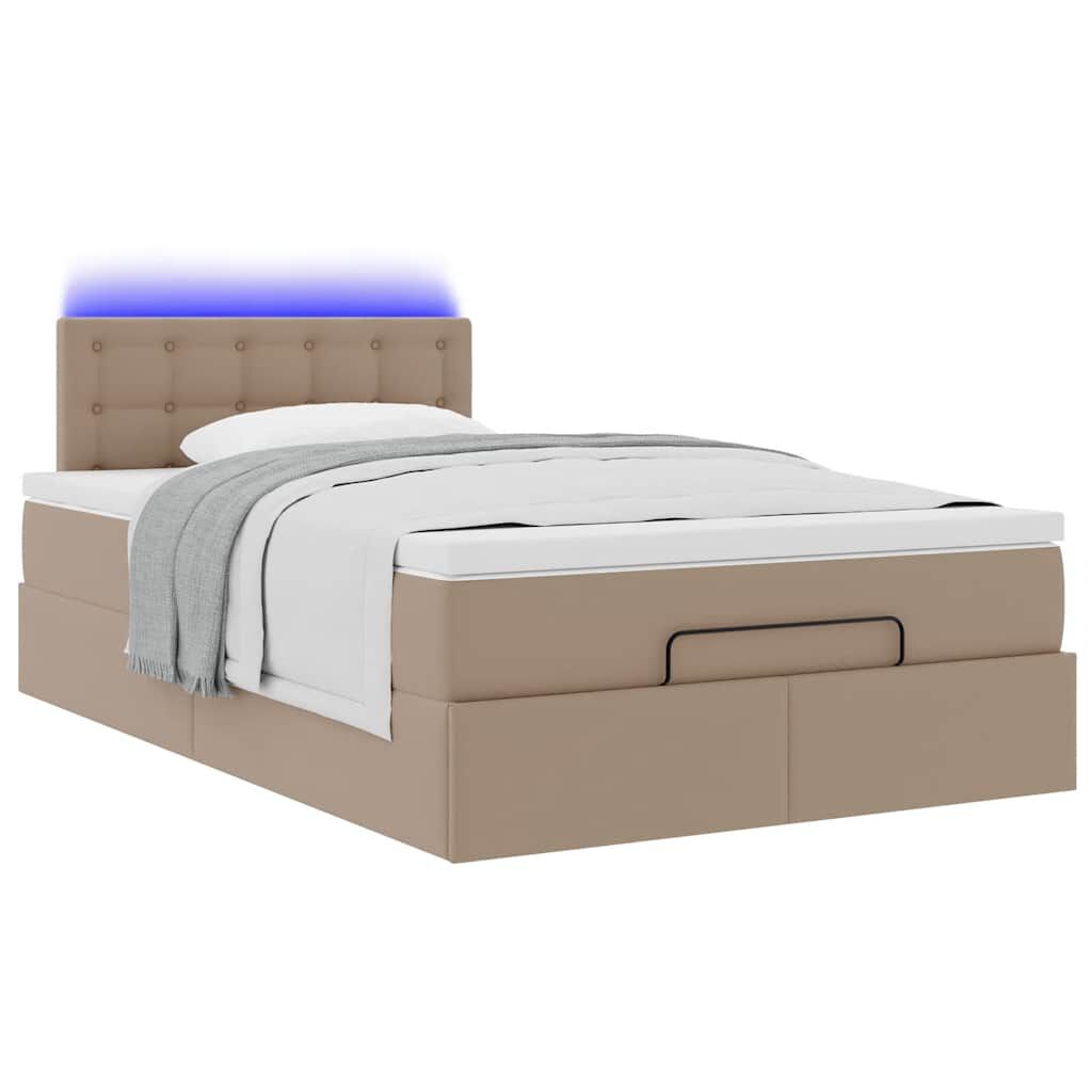 vidaXL Οθωμανικό κρεβάτι με στρώματα & LEDs Cappuccino Faux Leather
