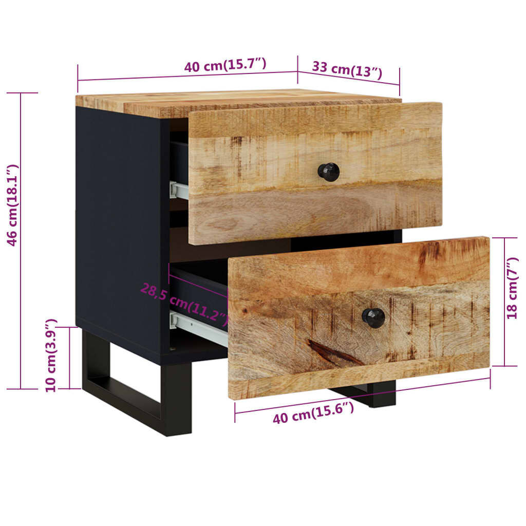 vidaXL Κομοδίνα 2 τεμ. 40 x 33 x 46 εκ. από Μασίφ Ξύλο Μάνγκο