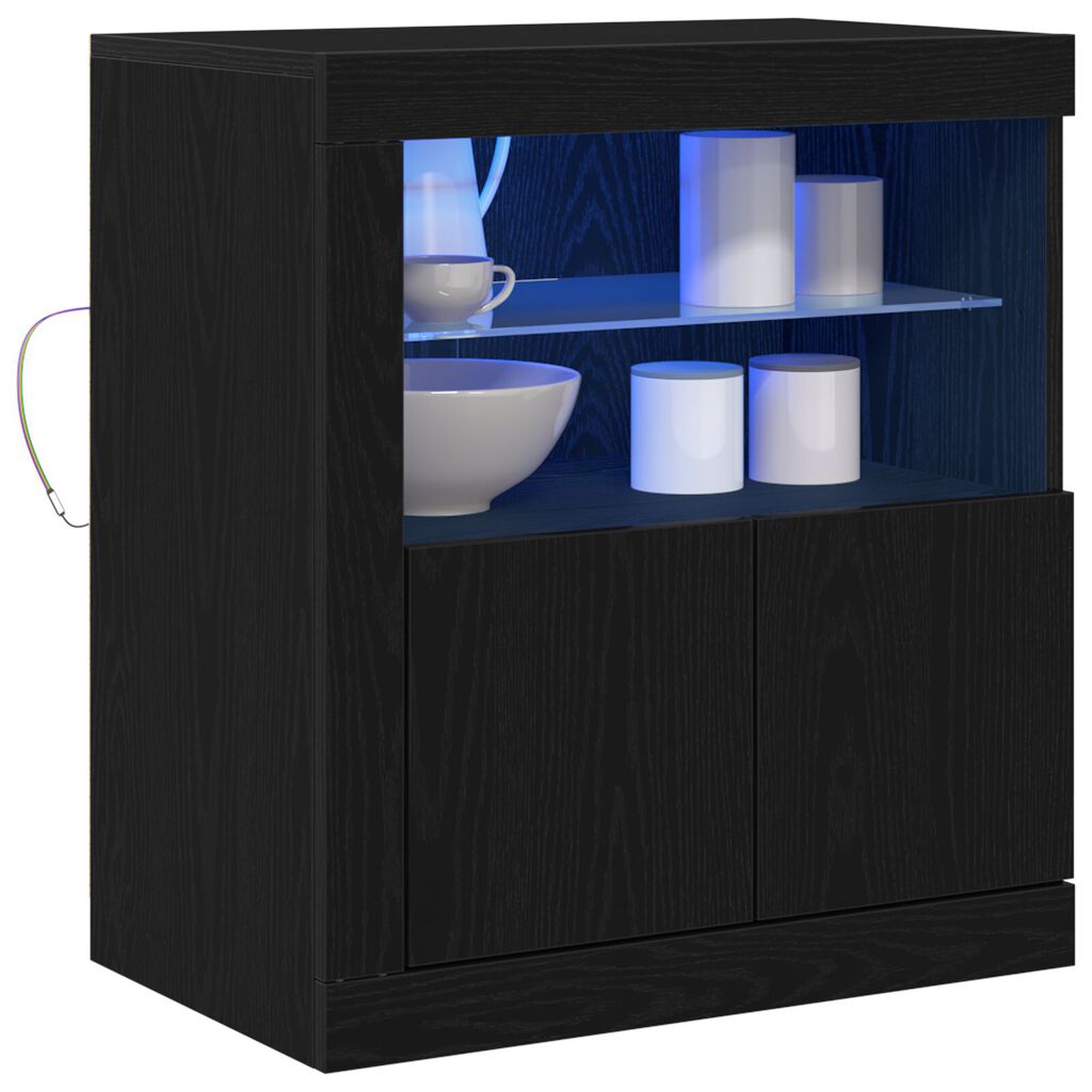 vidaXL Μπουφέ με LED Φωτιστικά Μαύρη Δρυς 60,5x37x67 εκ.