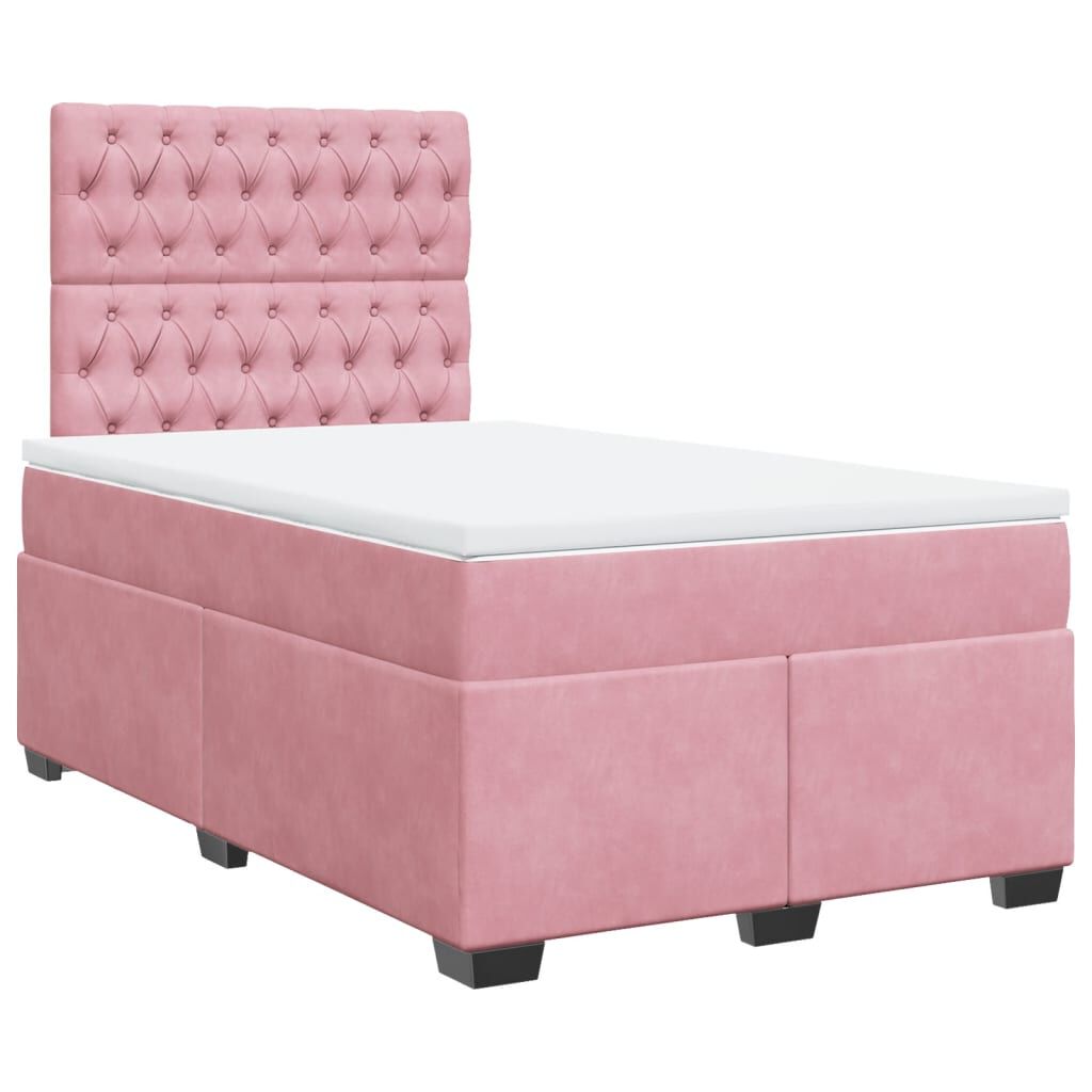 vidaXL Κρεβάτι Boxspring με Στρώμα Ροζ 120x200 εκ. Βελούδινο