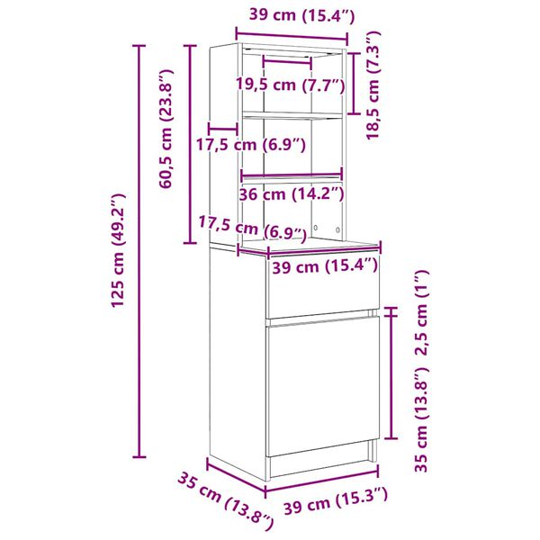 vidaXL Κομοδίνο Λευκό 39x35x125 εκ. από Επεξεργασμένο Ξύλο