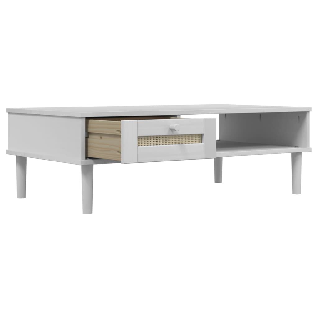 vidaXL Τραπεζάκι Σαλονιού SENJA Λευκό / Ρατάν 100x55x33 εκ. Μασίφ Ξύλο