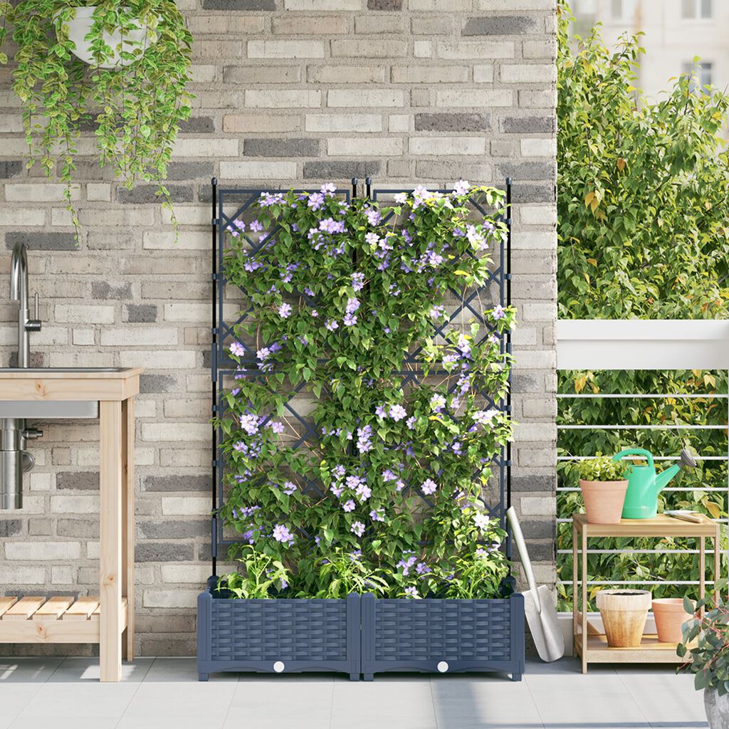 vidaXL Γλάστρα Κήπου με Πλέγμα 2 τεμ Γκρι 80x40x125,5 εκ