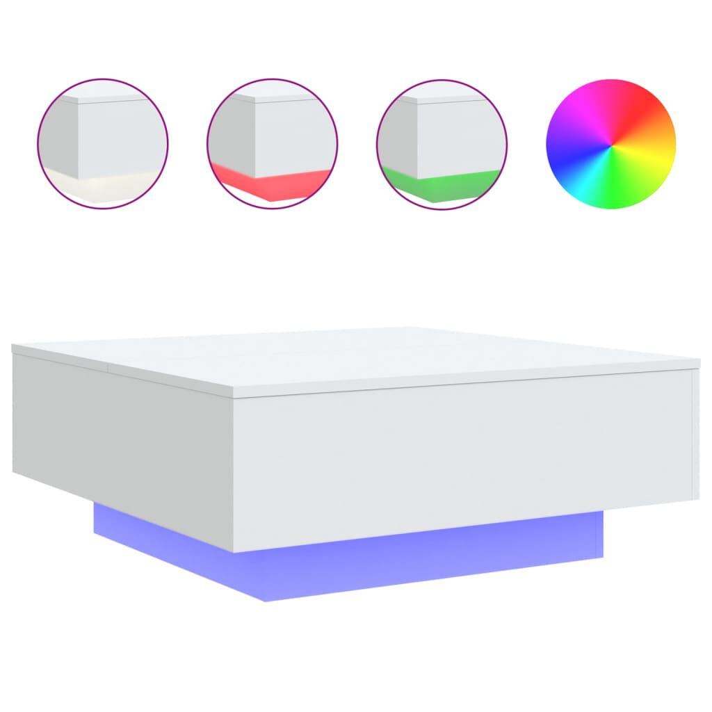 vidaXL Τραπεζάκι Σαλονιού με Φώτα LED Λευκό 80 x 80 x 31 εκ.