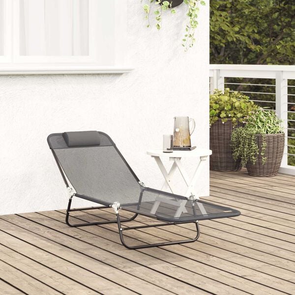 vidaXL Πτυσσόμενη ξαπλώστρα Γκρι 182 x 55 x 85.5 εκ. Textilene