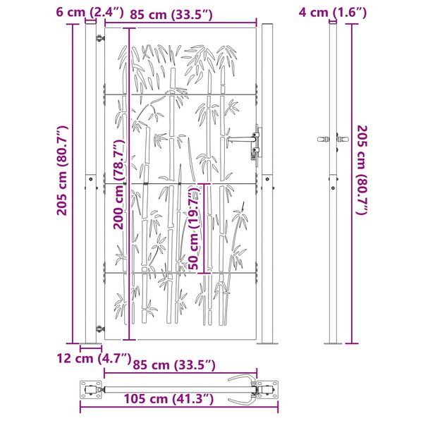 vidaXL Πύλη Κήπου Άλλο Μαύρο 105 x 200 cm Ατσάλι με Επικάλυψη Πούδρας
