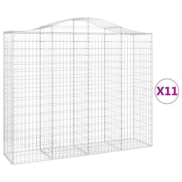 vidaXL Συρματοκιβώτια Τοξωτά 11 τεμ. 200x50x160/180 εκ. Γαλβαν. Ατσάλι