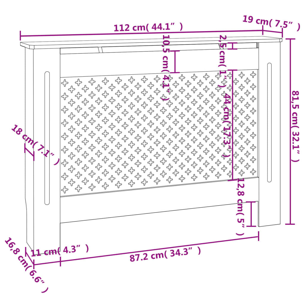 vidaXL Κάλυμμα Καλοριφέρ Ανθρακί 112 x 19 x 81,5 εκ. από MDF