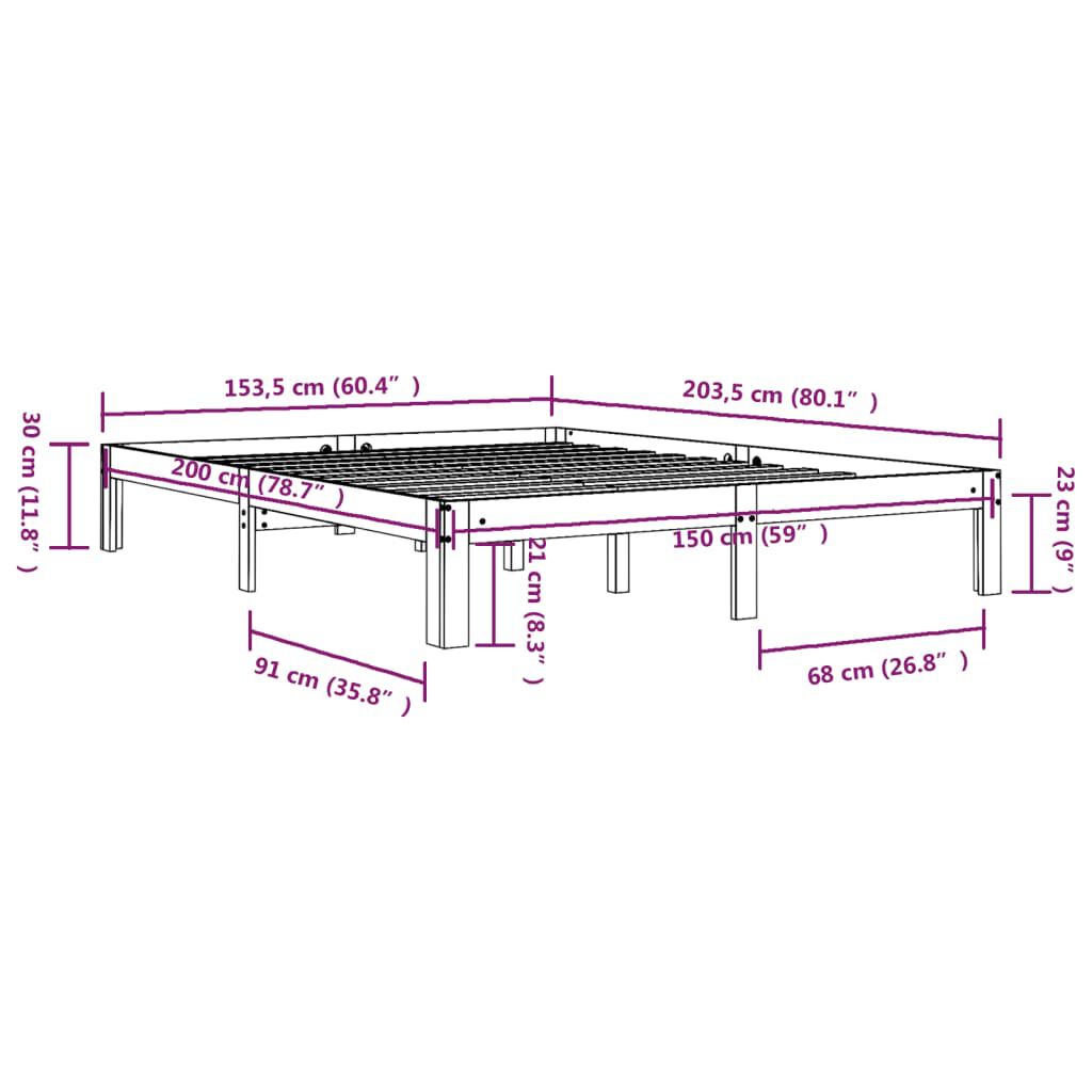 vidaXL Πλαίσιο Κρεβατιού Λευκό 150 x 200 εκ. Μασίφ Ξύλο King Size