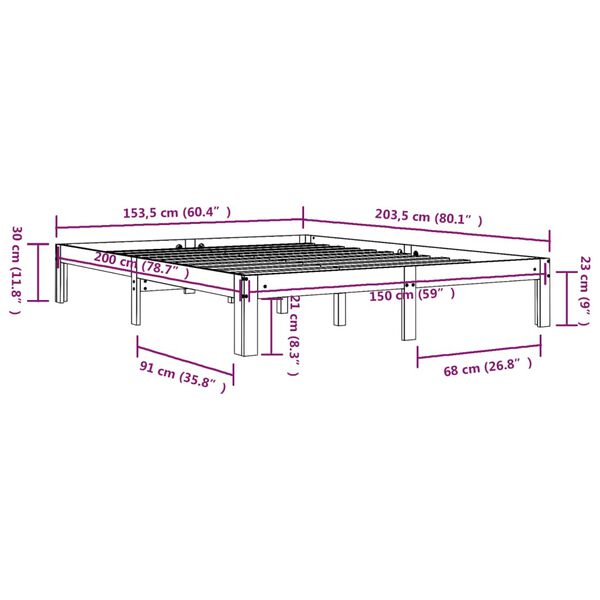vidaXL Πλαίσιο Κρεβατιού Λευκό 150 x 200 εκ. Μασίφ Ξύλο King Size