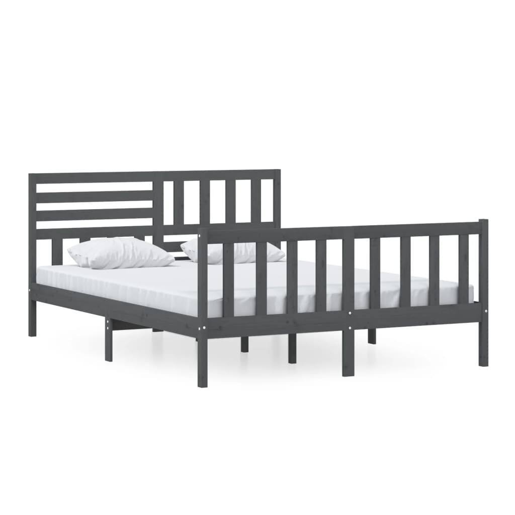 vidaXL Πλαίσιο Κρεβατιού Γκρι 150 x 200 εκ. Μασίφ Ξύλο King Size