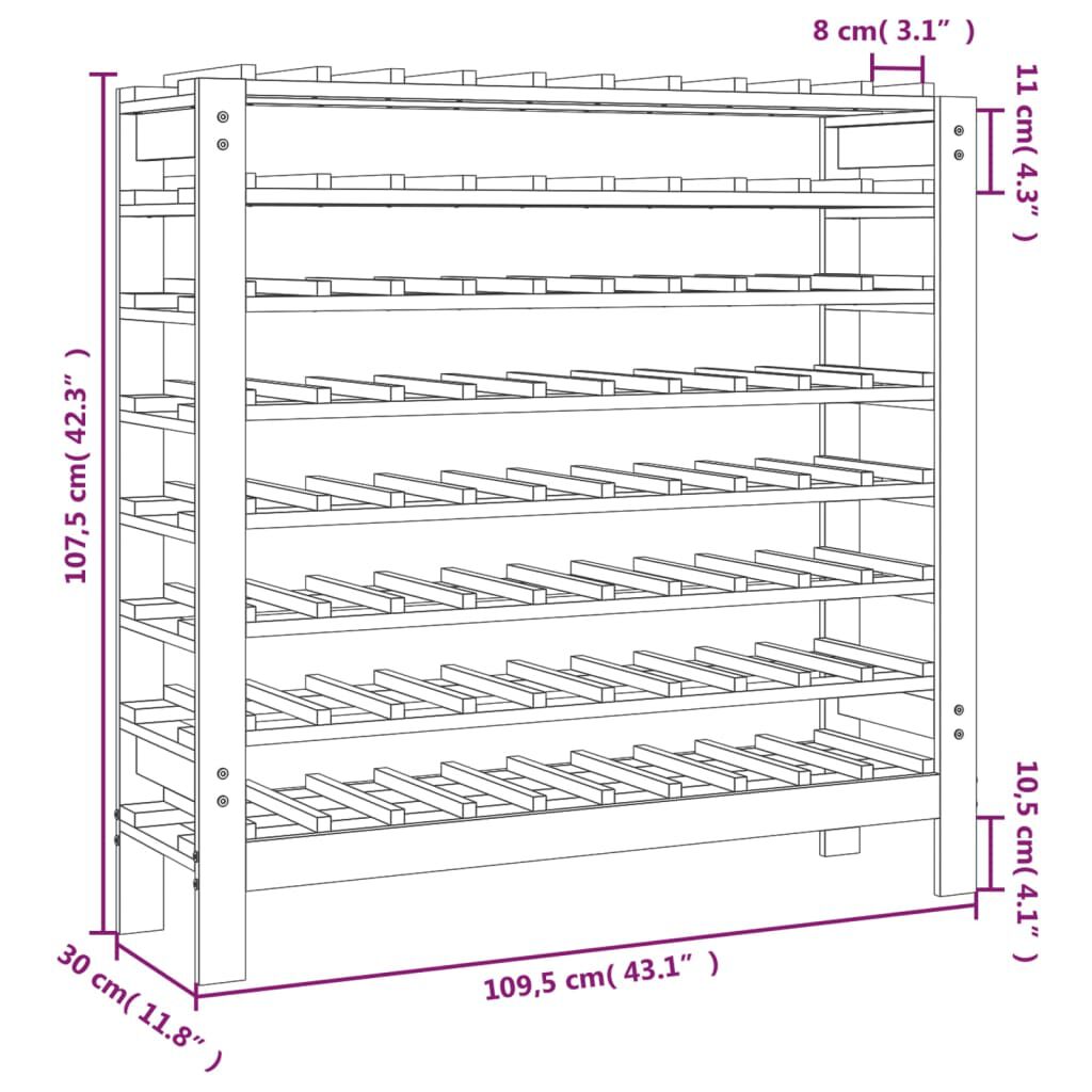 vidaXL Ραφιέρα Κρασιών 109,5x30x107,5 εκ. από Μασίφ Ξύλο Πεύκου