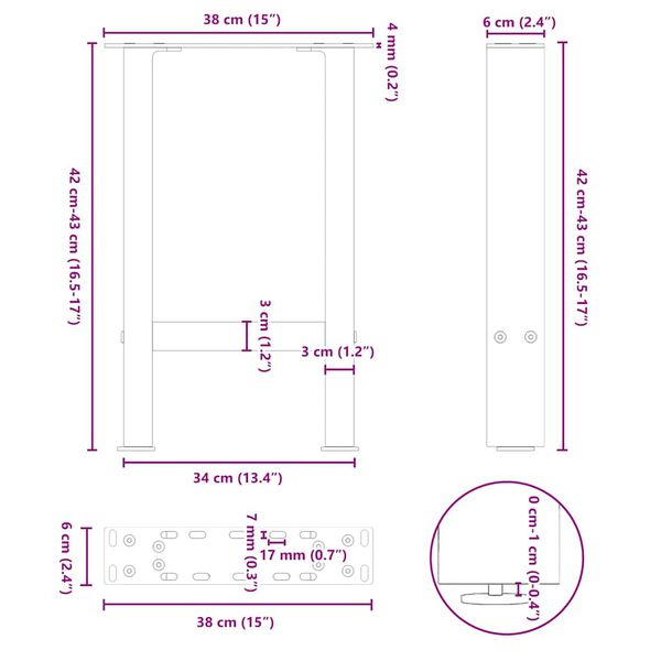 vidaXL Πόδια Τραπεζιού Σαλονιού 2 τεμ. Μαύρα 38x(42-43) εκ. Ατσάλι