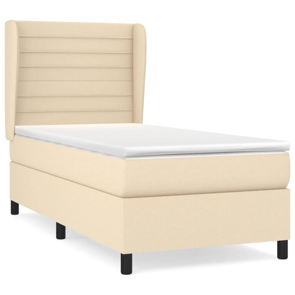 vidaXL Κρεβάτι Boxspring με Στρώμα Κρεμ 100 x 200 εκ. Υφασμάτινο
