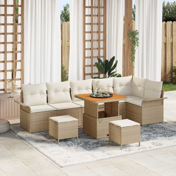 vidaXL Σετ Καναπέ Κήπου 9 pcs Μπεζ συνθετικό ρατάν